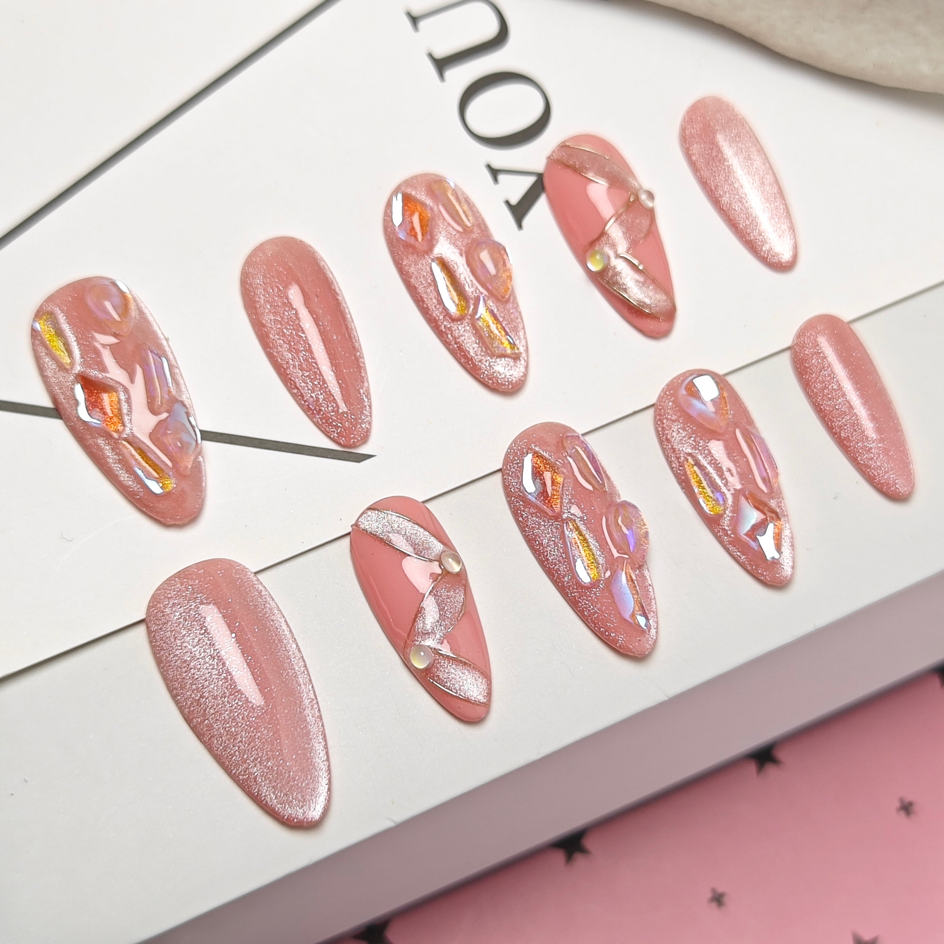 Almond Shape 2.5CM -Pink Gems