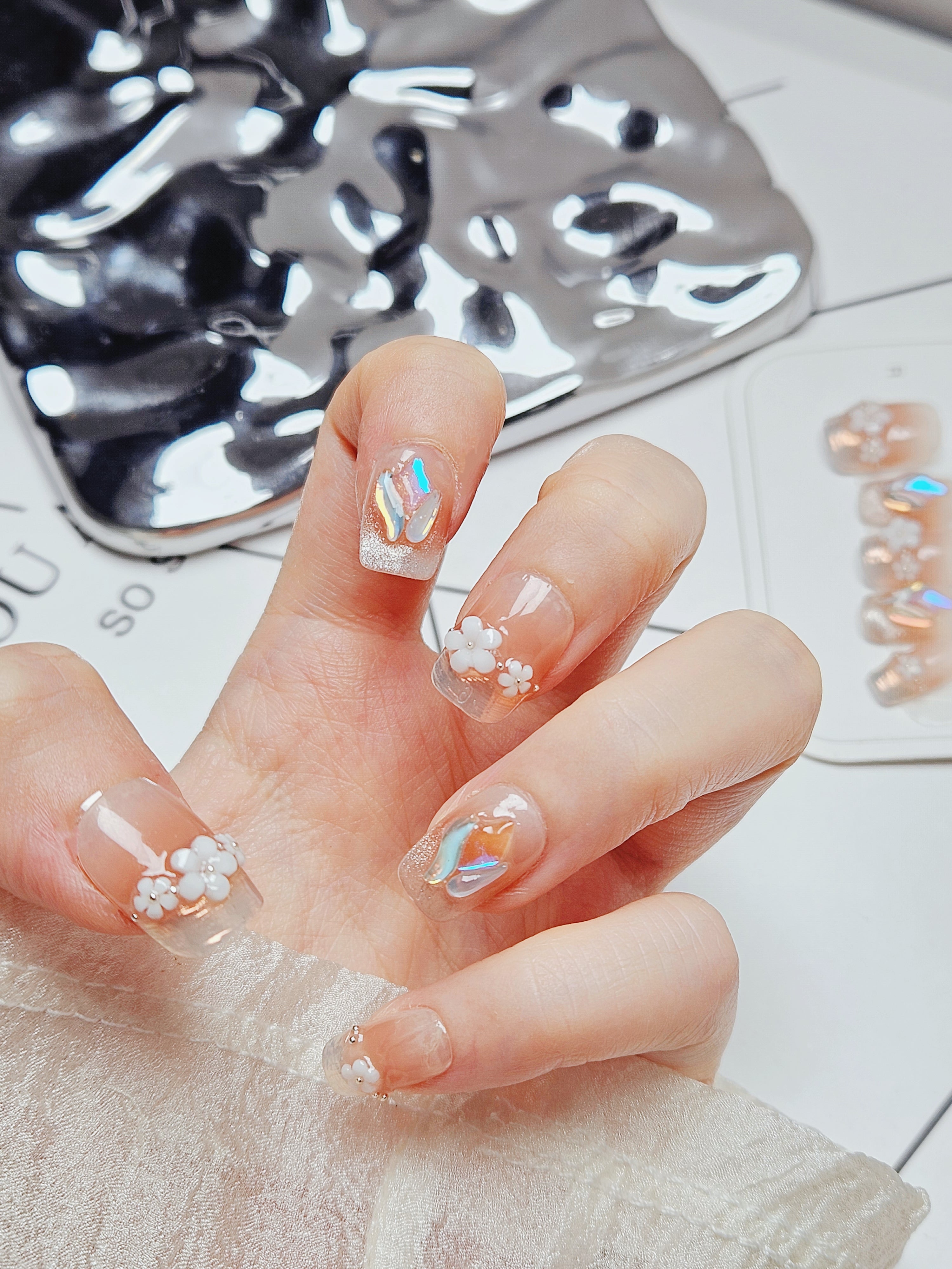 Daily Use 1.6CM Shorter --3D White Flower