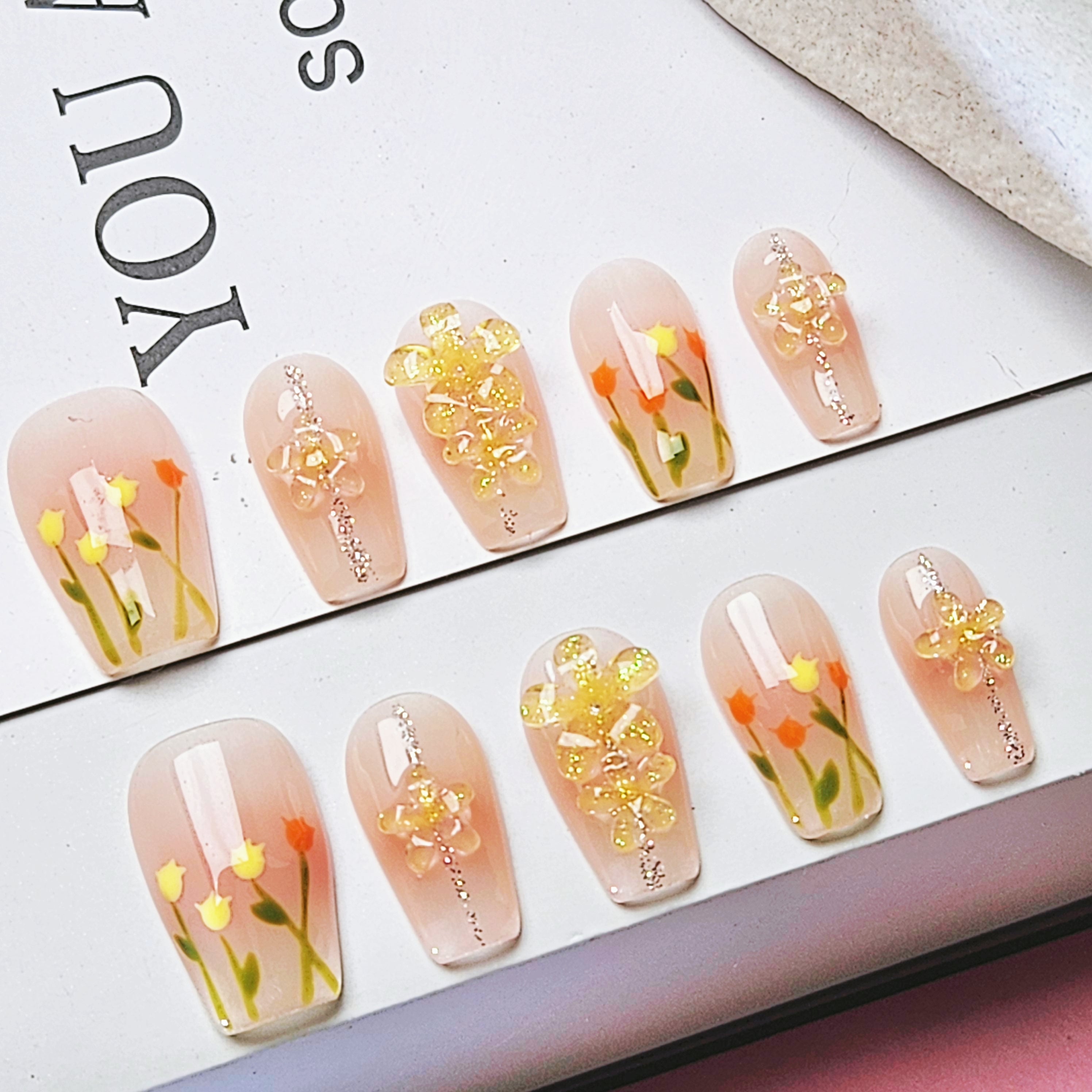 Coffin Shape 2.0CM -Springtime tulips