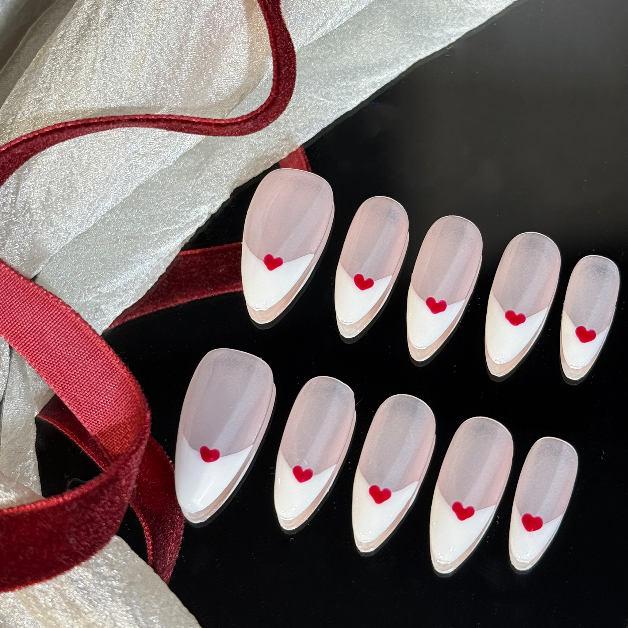 Almond Shape -White Heart Classical  2.5CM