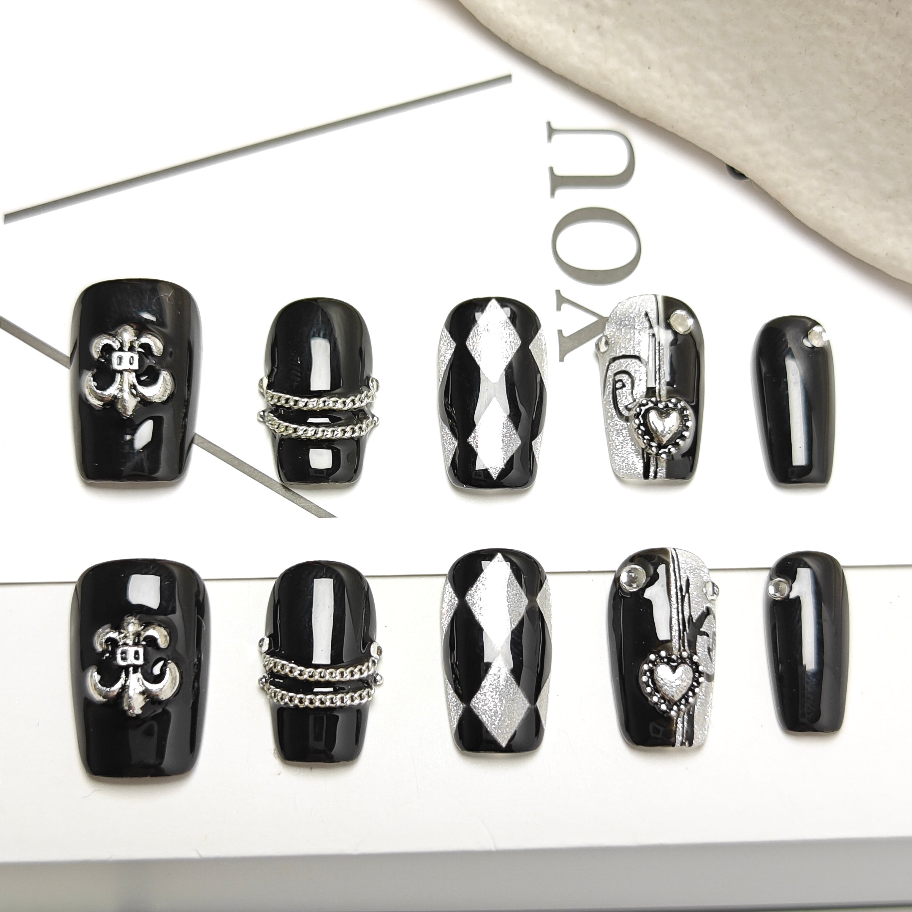 Coffin Shape 2.0CM -- black& white checkerboard