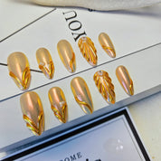 Floral Collection-Golden Luxe Pearl Coffin Nails