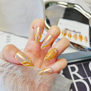 Floral Collection-Golden Luxe Pearl Coffin Nails