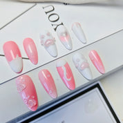 Floral Collection-Pink Bunny Almond Nails