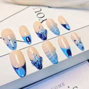 Floral Collection-Ocean Breeze Floral Almond Nails